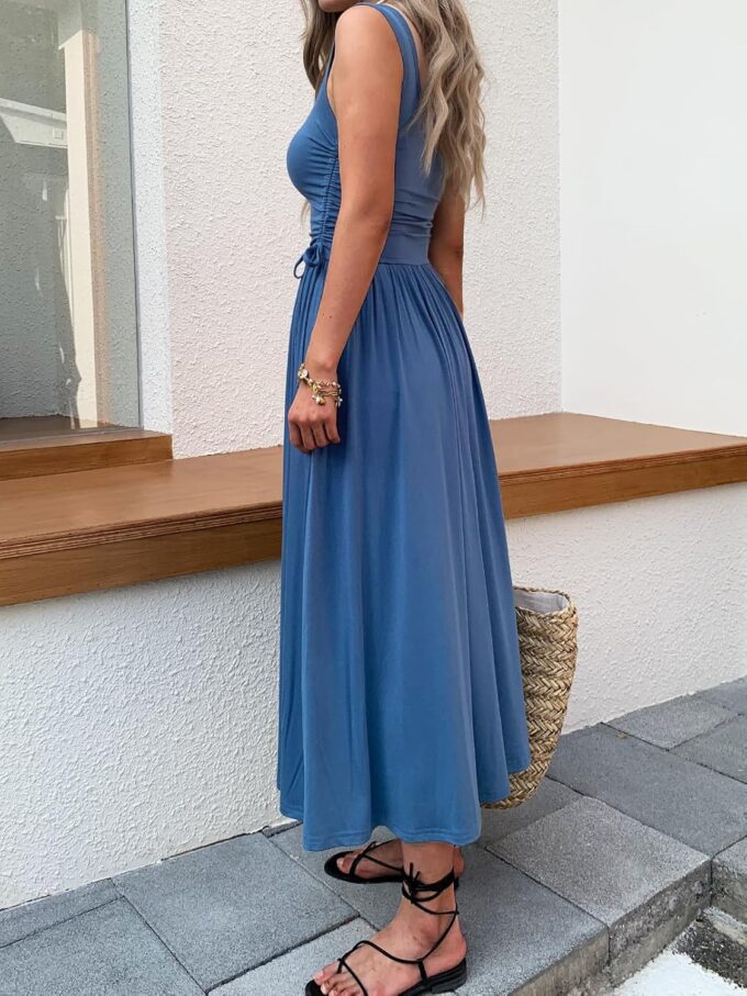 Women’s Boho Summer Maxi Dress with Pockets, Adjustable Waist, Sleeveless Casual Ruched Sundress for Beach Vacation – Bild 5