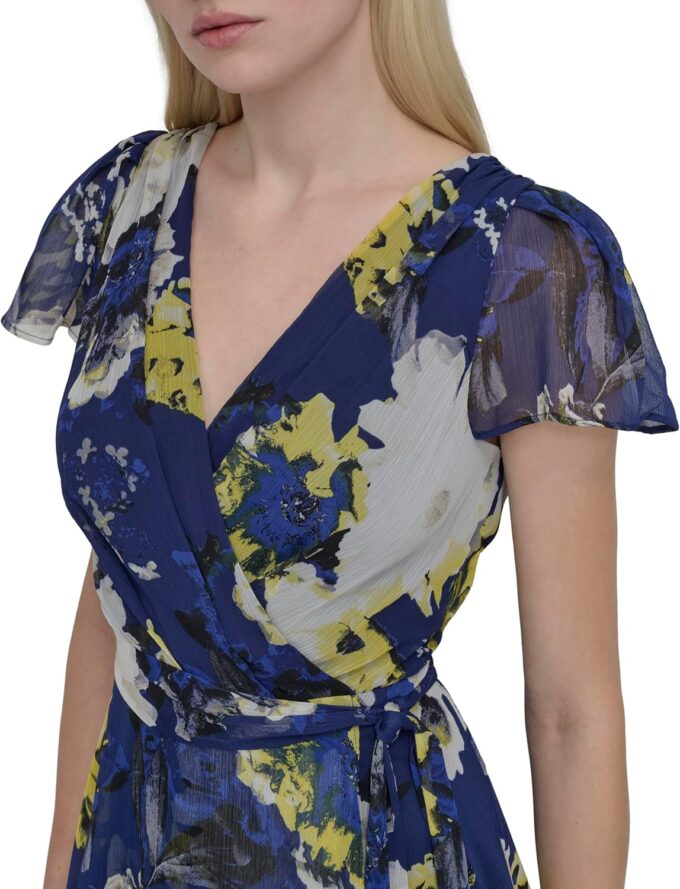 DKNY Women's Flutter Sleeve Surplice Tie Fit & Flare Midi Dress – Bild 5