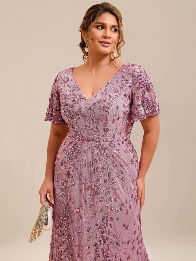 Ever-Pretty Plus Women's V Neck Short Sleeves Bodycon Sequin Maxi Plus Size Formal Dresses – Bild 5