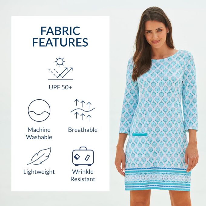 Cabana Life Shift Dress, UPF 50+ Sun Protection Casual Dress, Boat Neckline, Quarter Sleeve, Womens Fashion – Bild 5