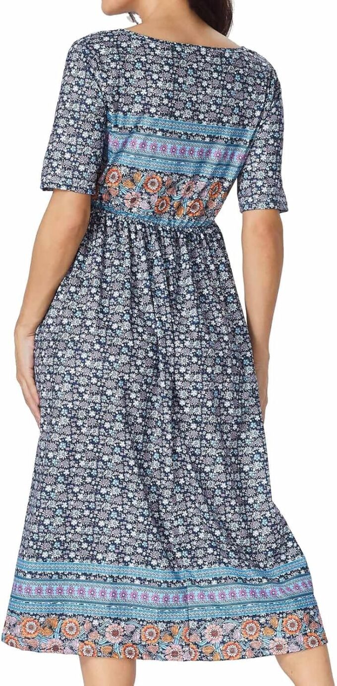 Women's Boho Floral Maxi Dress Casual Boho 2025 Summer Short Sleeve Beach Dresses with Pockets – Bild 2
