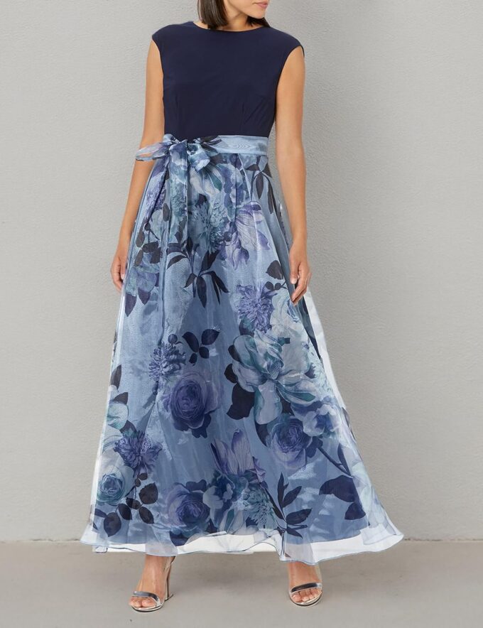 S.L. Fashions Women's Long Floral Print Sleeveless Special Occasion, Wedding Guest Dress W/Belt (Petite and Regular Sizes) – Bild 3
