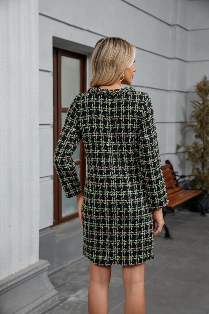LifeShe Damen Langarm Tweed Minikleid Business Arbeit Kurzes Kleid Elegant Niedlich Partykleider – Bild 2