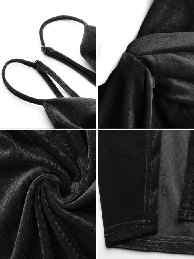 Missufe Women's Sleeveless Spaghetti Strap Wrap V Neck Bodycon Ruched Slit Midi Party Cocktail Velvet Dress – Bild 5