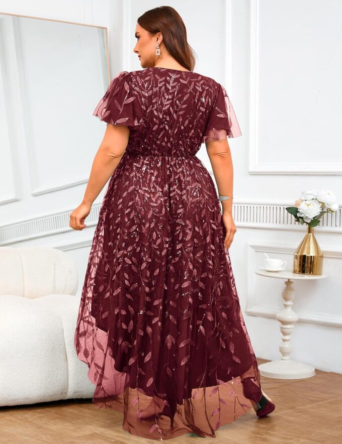 ZOMVA Plus Size 1X-4X Sequin Embroidery Formal Long Dress Glitter Side Slit A Line Dresses Prom Wedding Evening Gown – Bild 2