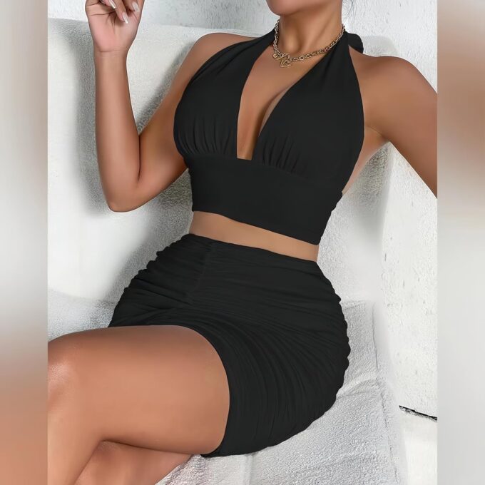 2 Piece Outfits for Women Sexy Club Night Out Crop Top & Bodycon Skirt Set Dresses – Bild 5