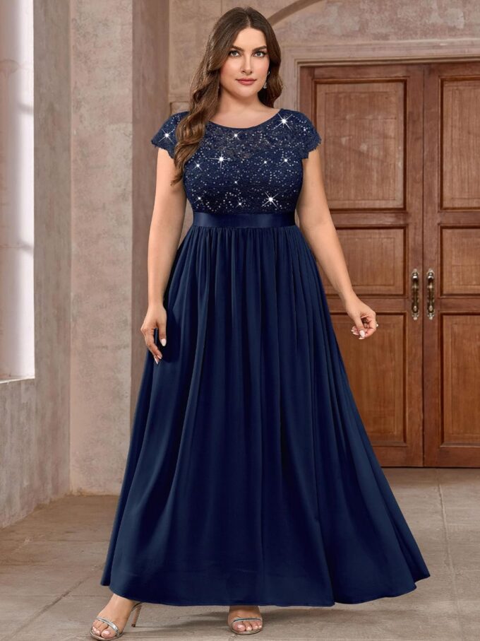 Knitee Women's Plus Size Sequin Floral Lace Formal Bridesmaid Party Flowy Maxi Dress – Bild 3