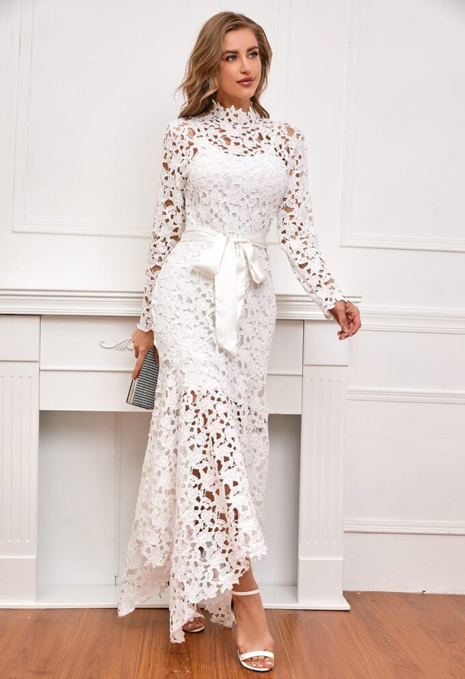IWFEV Hollow Lace Maxi Dress - Floor-Length Lace-Up Asymmetrical Elegant Long Dress – Bild 5