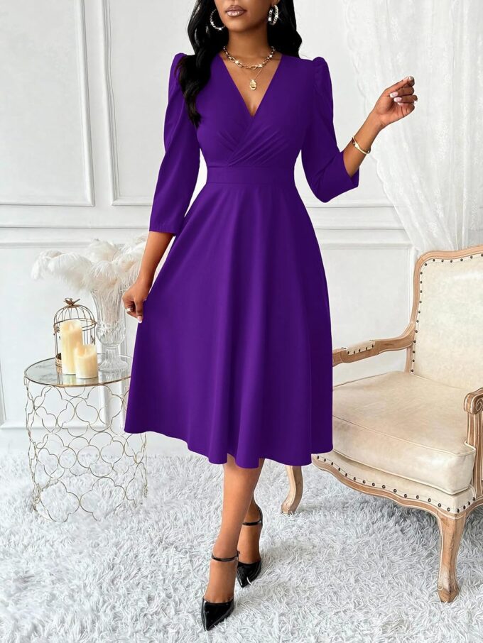 Nmoder Women Casual Midi Semi Formal Fit and Flare 3/4 Sleeve A-line Dress for Church Work Wedding Guest Cocktail Dresses – Bild 2