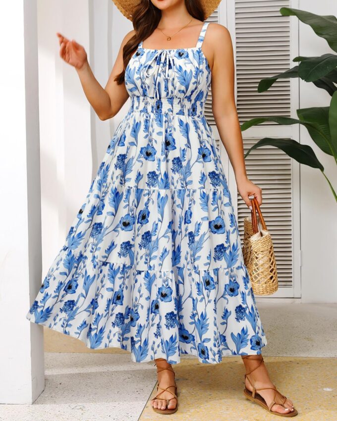 Plus Size Summer Dresses - Boho Maxi Sundress with Pockets Spaghetti Strap Long Casual Sun Dress for Vacation and Beach – Bild 3