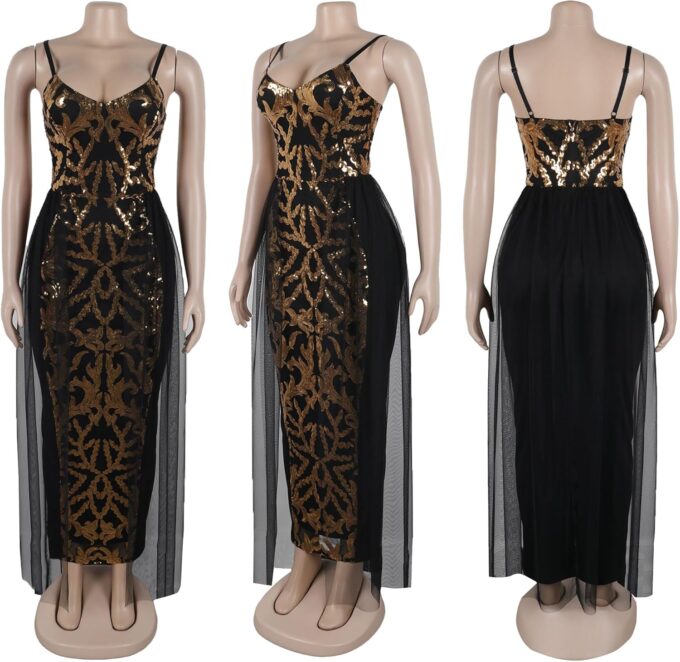 Women's Sexy Elegant Sparkly Sequins Party Club Night Bodycon Split Evening Dress – Bild 4