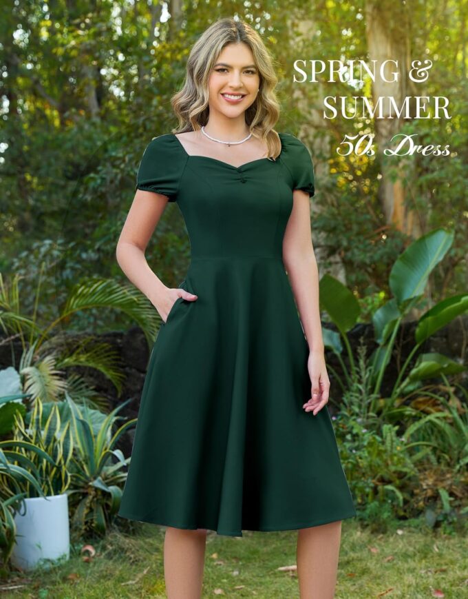 Wedtrend Women's 1940s Dress with Sleeve Midi Vintage Dress Swing Cocktail Dress Retro Cottagecore Dress – Bild 4