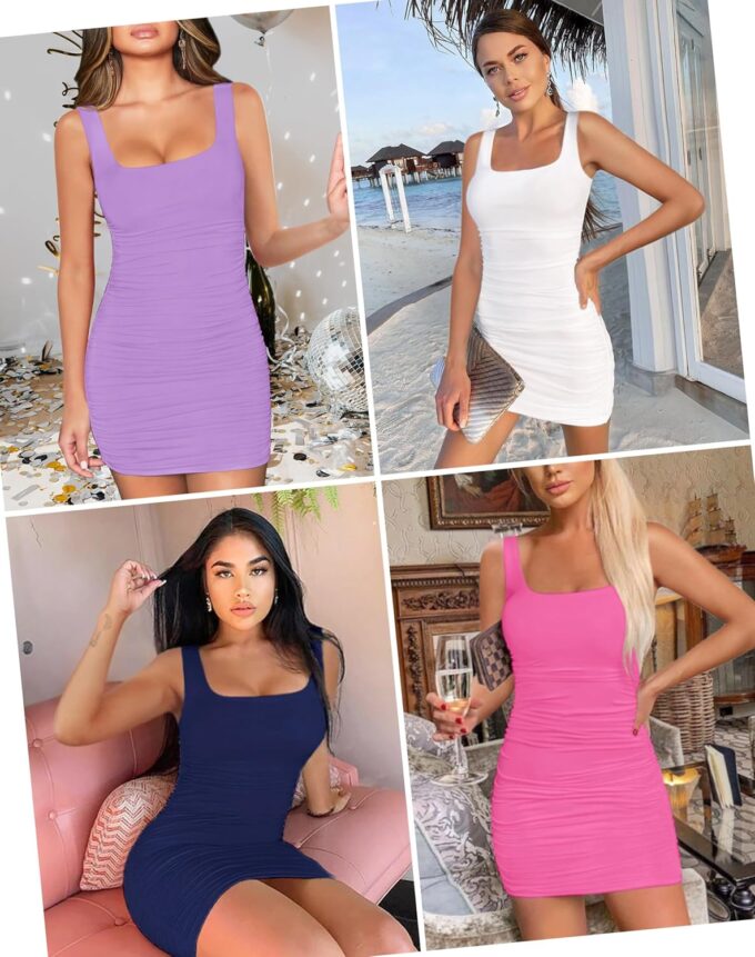 Ellakoko 2025 Women Spring Summer Sleeveless Dress Sexy Mini Bodycon Square Neck Prom Party Cocktail Graduation Dress – Bild 4