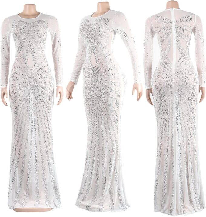 PORRCEY Women's Sexy Hot Drilling Craft Rhinestone Dress Bodycon Party Club Night Out Dresses Clubwear – Bild 5