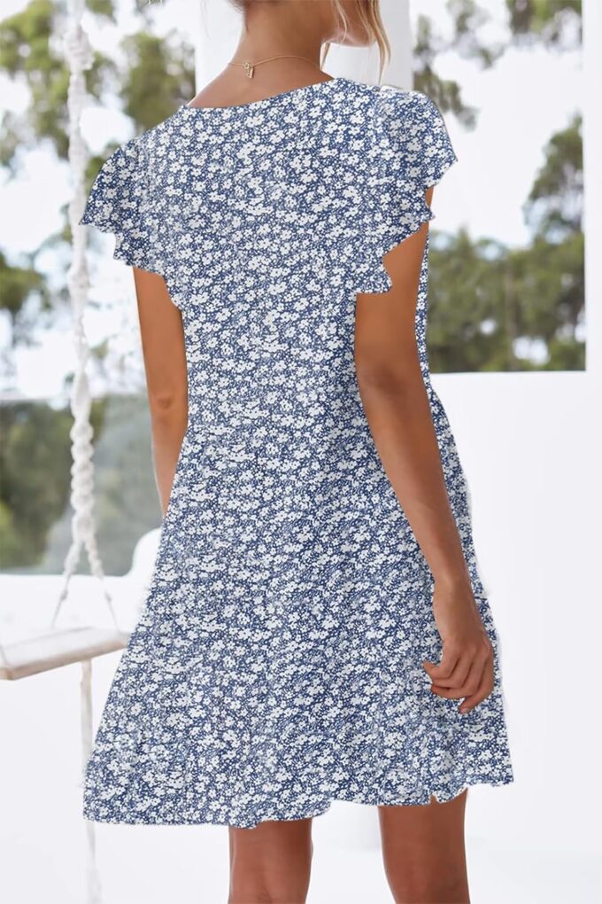 nclook Womens Summer Casual Dresses Sweet Cute V Neck Mini Dress with Pockets Ruffle Short Sleeve – Bild 4