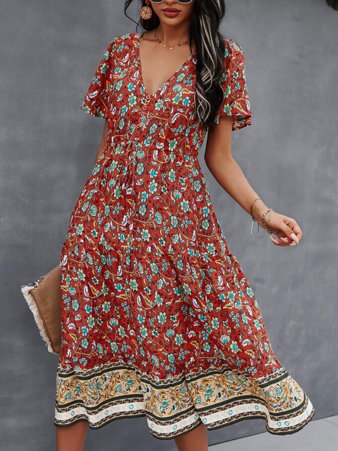 TEMOFON Women Dress Summer Sleeveless Bohemian: Floral V Neck Button Down Flowy Boho Dresses S-XL – Bild 2