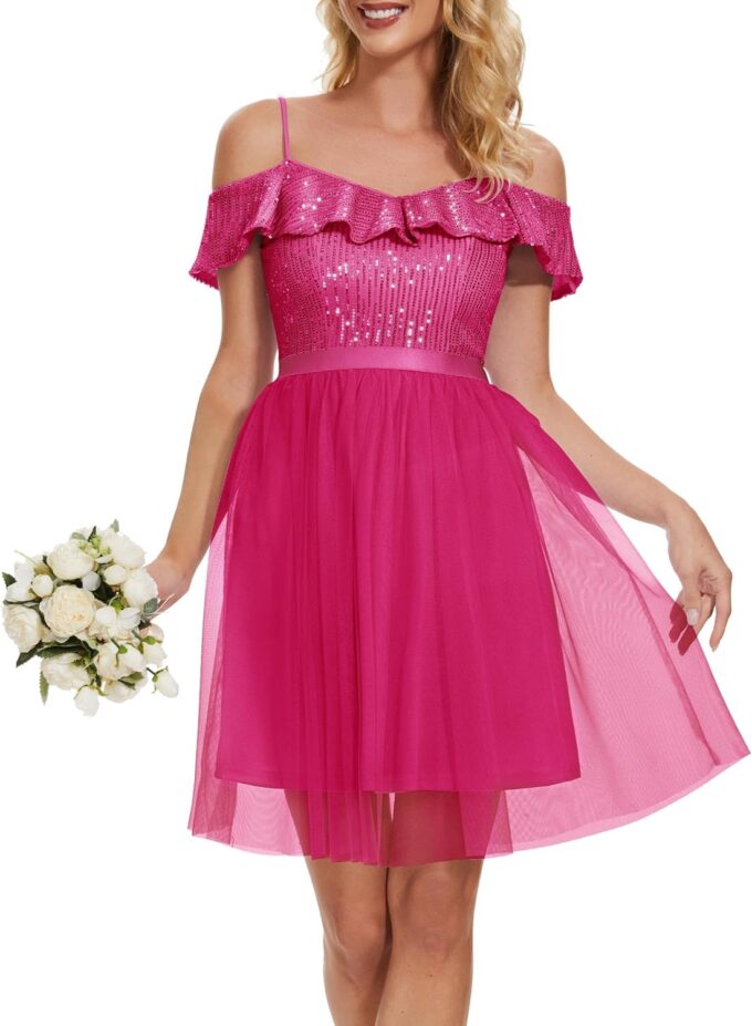 Wedtrend Sequin Dress for Women Short 80s Prom Dress Sparkly Cocktail Dresses Formal Dresses for Teens