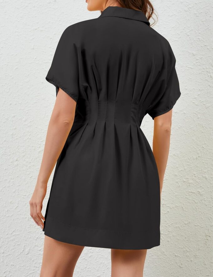 Summer Button Down Shirt Dress for Women Short Sleeve Pleated Mini Dresses Casual A Line Flowy Corset Short Dress – Bild 6