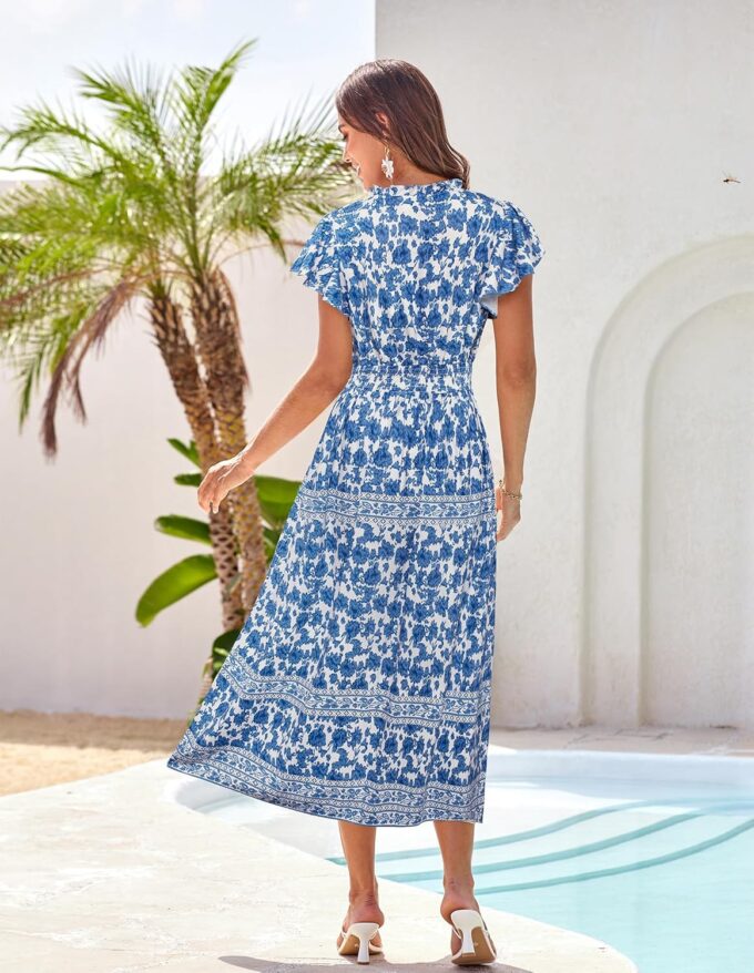GRACE KARIN Women's Floral Boho Dress Hawaiian Dresse Short Sleeve V Neck Summer Beach Wedding Guest Swing Maxi Sundress – Bild 3