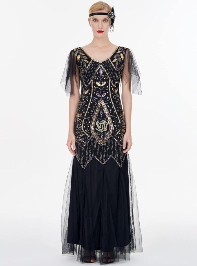 FAIRY COUPLE 1920s Floor-Length V-Back Sequined Embellished Prom Evening Dress D20S004 – Bild 2