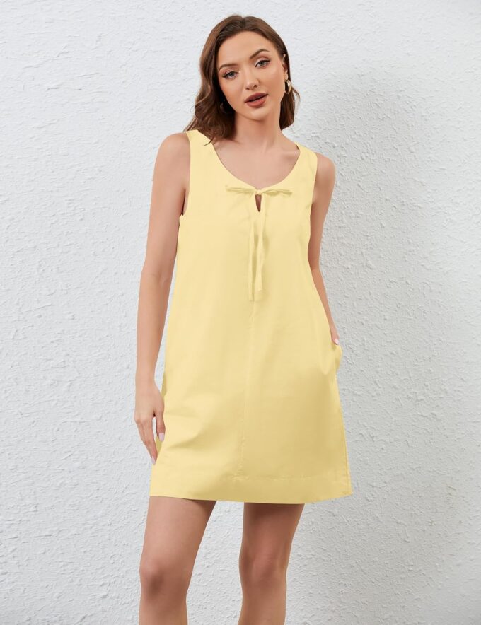OLAPTA Women Sleeveless Summer Mini Tank Dress Tie Up Loose Fit Sundress Scoop Neck Casual Trendy Short Dresses with Pockets – Bild 4