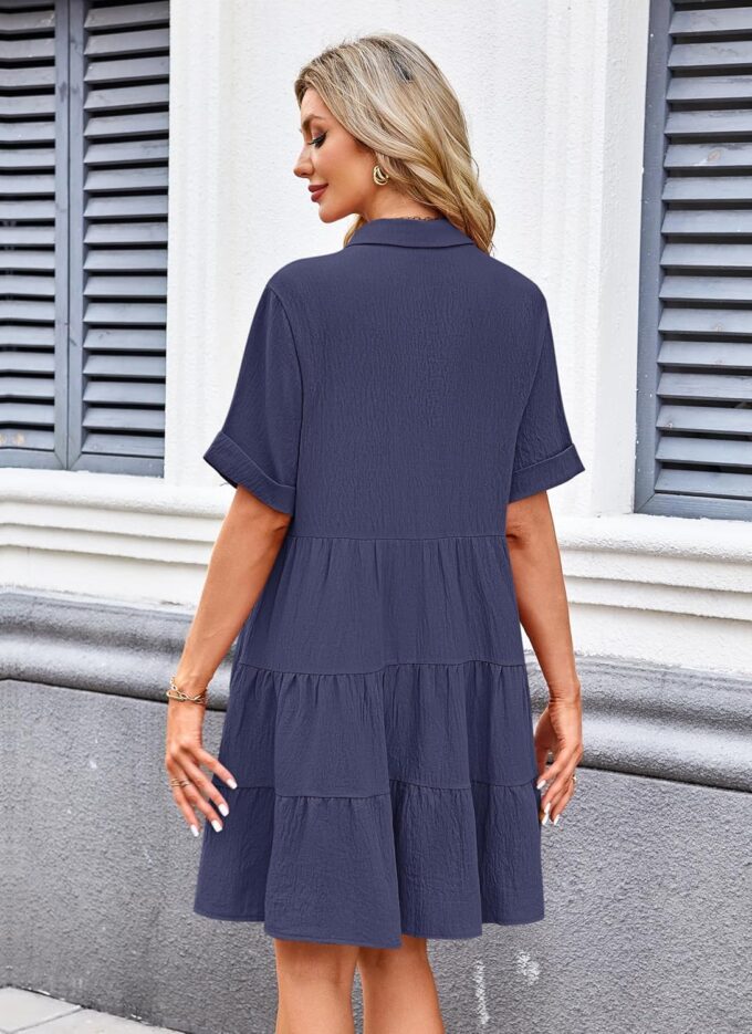 AUSELILY Women's Summer Babydoll Dress Casual Short Sleeve Sundress Button Down Dresses with Pockets 2025 New – Bild 4