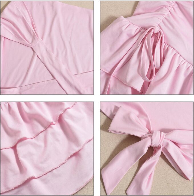 Womens Summer 2 Piece Skirt Sets Sexy Backless Halter Crop Tank Top High Waist Ruffle Pleated Mini Skirt Sets – Bild 5