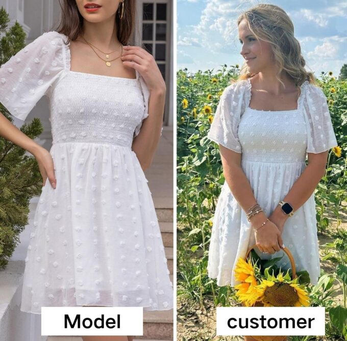 EXLURA Women's 2025 Summer Casual Square Neck Dresses Ruffle Short Sleeve Swiss Dot Flowy Mini Dress – Bild 2