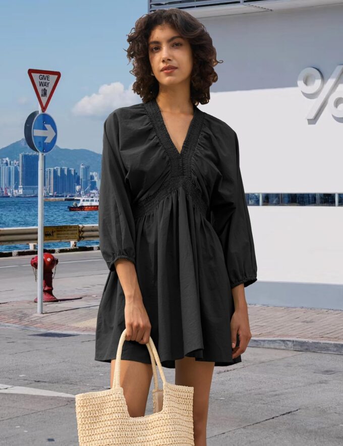 Women's Sexy Long Sleeve V Neck Tunic Dress Casual Loose Flowy Mini Swing Shift Dresses – Bild 2