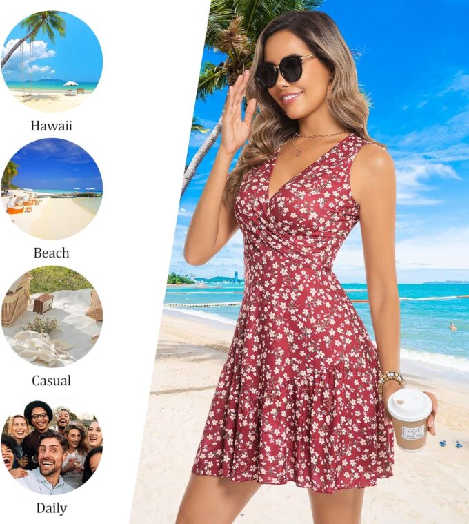 3 Pack Summer Dresses for Women 2025 Sleeveless Sexy Wrap V Neck Floral Sundress Tank Dress – Bild 5