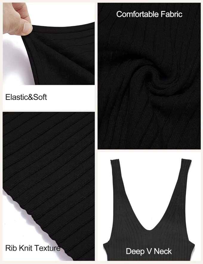 Lacozy Women's 2025 Summer Bodycon Midi Dress Sexy V-Neck Sleeveless Sweater Dress Casual Tank Top Dresses – Bild 5