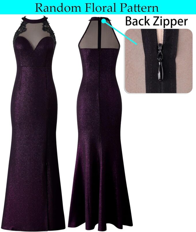 VFSHOW Womens Formal Sexy Halter High Slit Prom Wedding Guest Maxi Dress 2023 Illusion Sweetheart Neckline Evening Long Gown – Bild 5