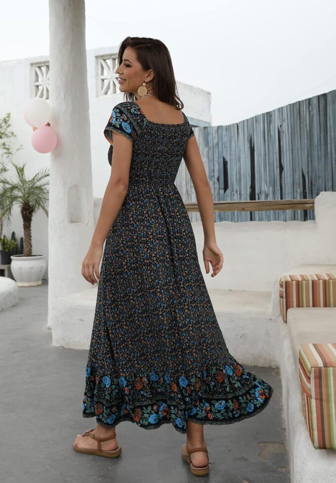 Women's Summer Floral Maxi Dress Casual Short Sleeve Flowy Boho Beach Party Long Dress – Bild 5