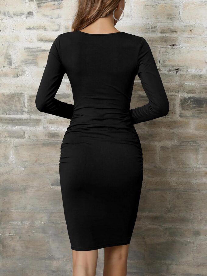 Missufe Women's Long Sleeve Ruched Casual Sundress Bodycon Sheath Knee Length Dress – Bild 5
