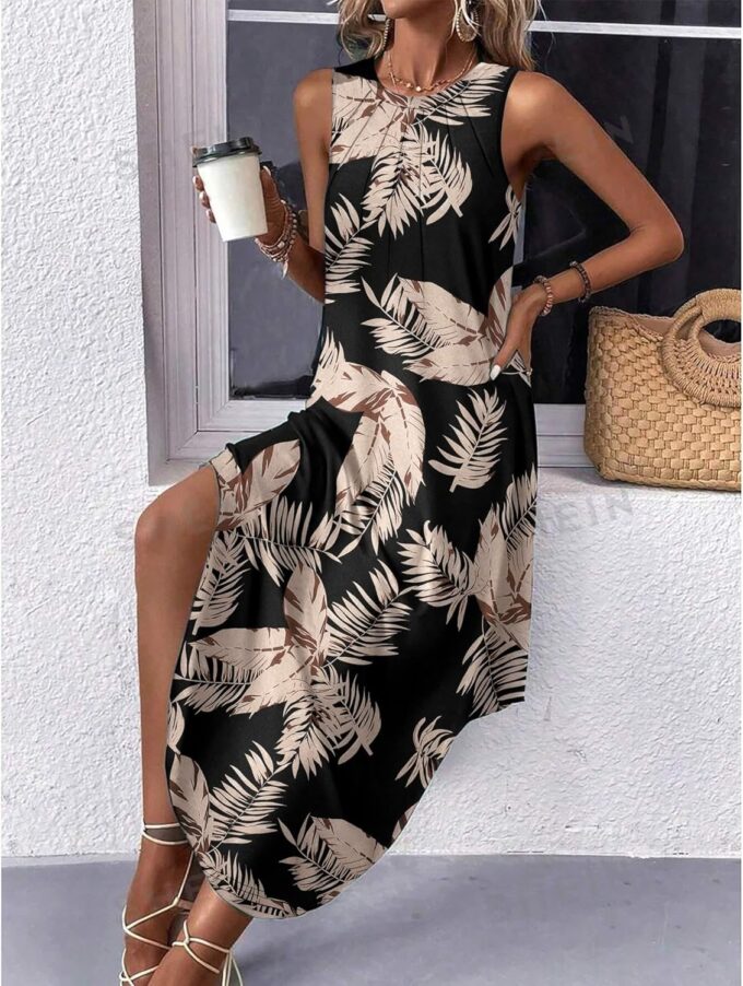Zeagoo Women Floral Summer Dress Casual Beach Dress Printed Tank Dress with Pockets Pleated Front Long Dress – Bild 3