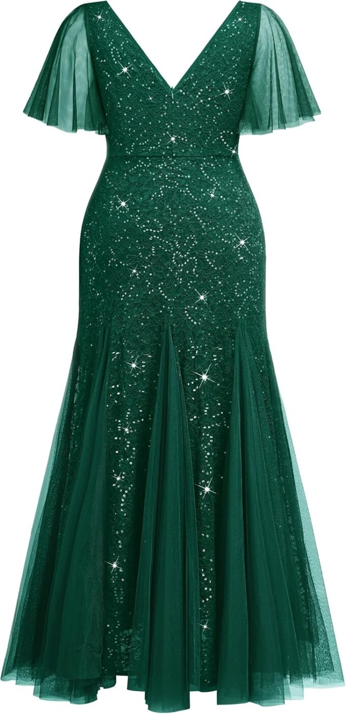 Miusol Women's Plus Size Sequins Lace Tulle Mermaid Hemline Sweetheart V Neck Formal Evening Party Maxi Dress – Bild 6