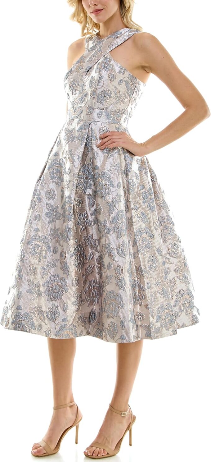 Women's Brocade Jacquard Halter Midi Dress – Bild 2