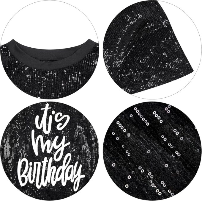 KIRJAUDU Women Sparkly Sequin Mini Dress Crewneck Bling Letter Print Half Sleeve Loose Mini Dress Clubwear – Bild 6