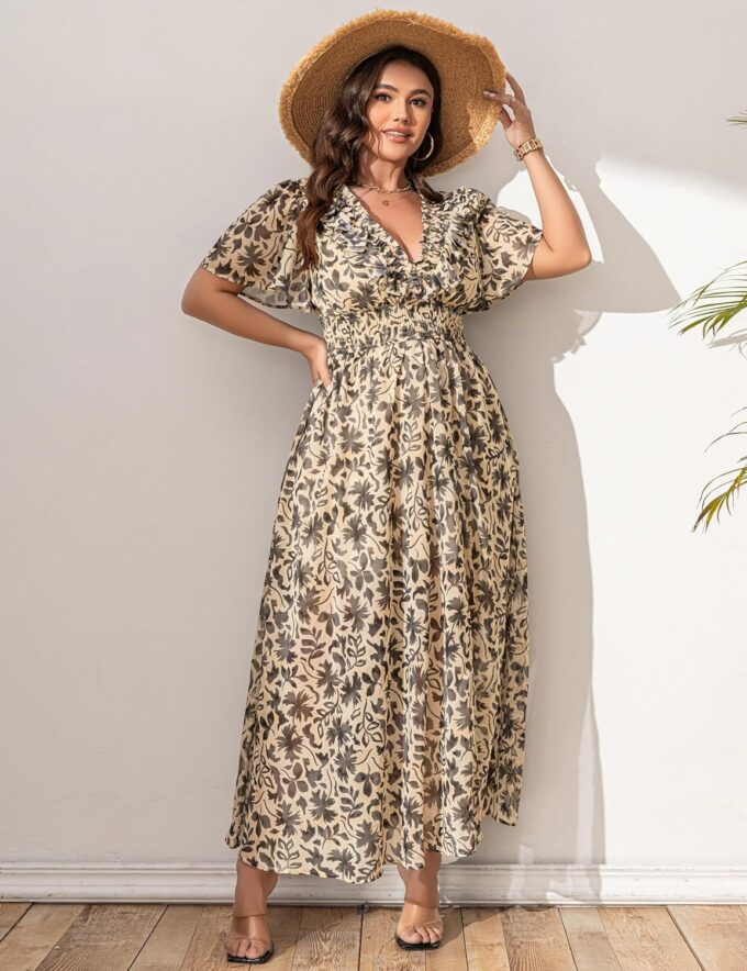 Wedding Guest Dresses for Women 2025 Elegant Classy Cocktail Gown Short Flutter Sleeve Floral Summer Maxi Dress – Bild 6