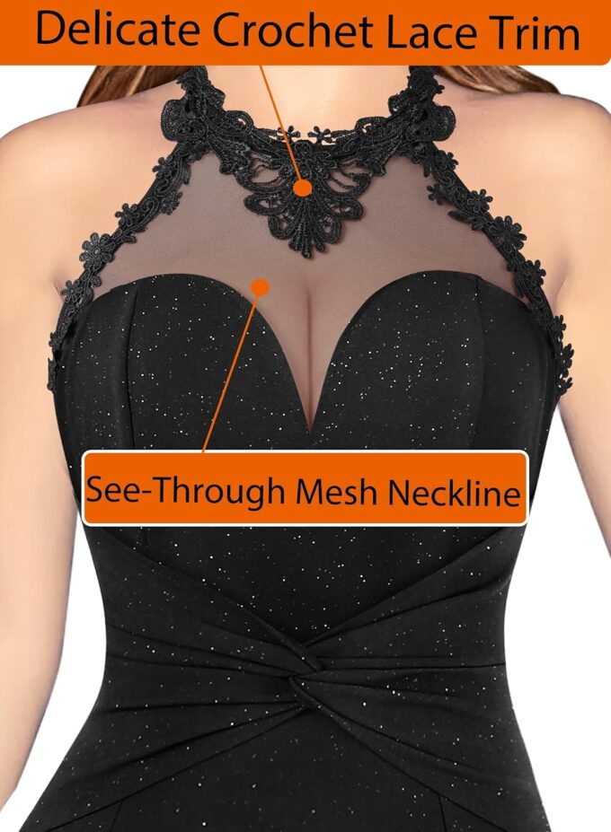 VFSHOW Womens Formal Illusion Halter Keyhole Back Prom High Slit Maxi Dress Wedding Guest Applique Twist Front Evening Gown – Bild 4