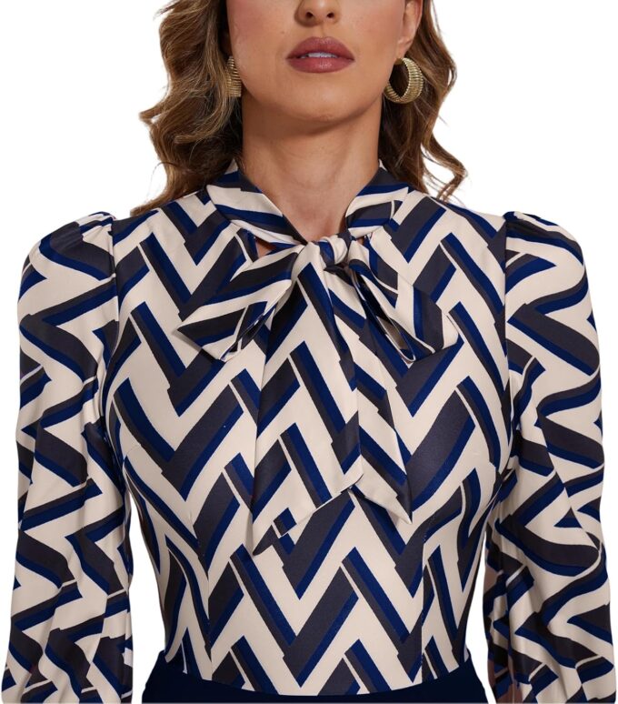 KnoInt Damen Langarm Bodycon Midi Kleider Büro Arbeit Bleistiftkleid – Bild 7