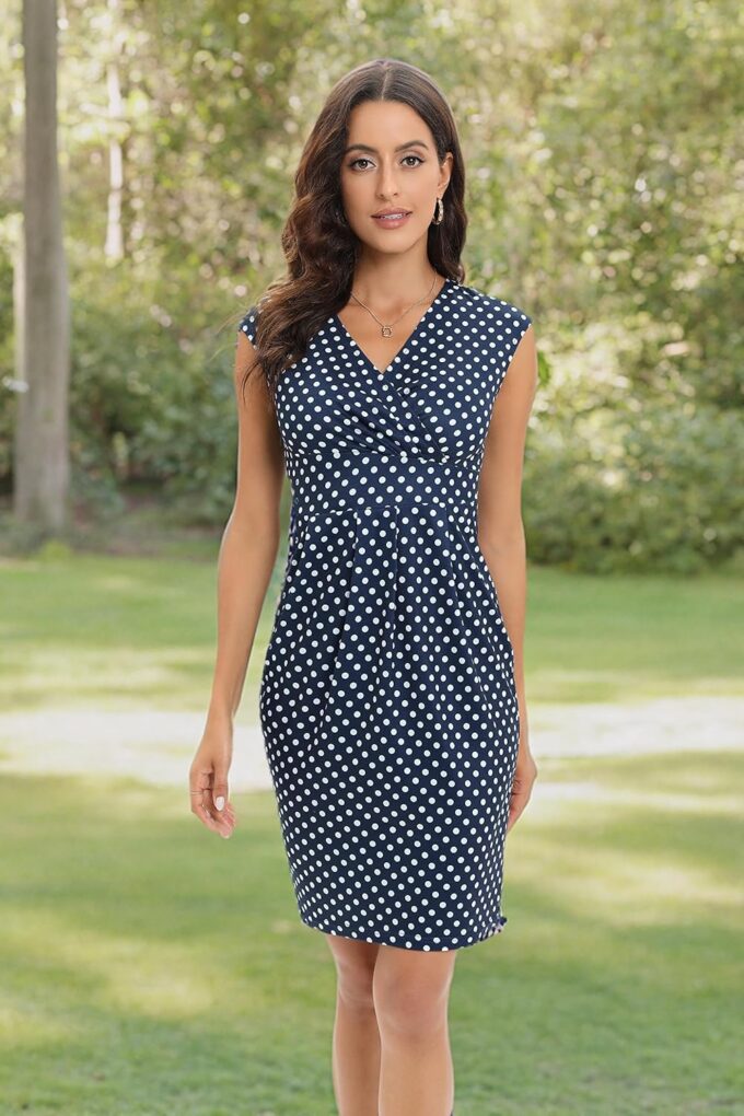 Gabe fine Women's Vintage V-Neck Sheath Casual Party Work Faux Black Wrap Dress – Bild 6