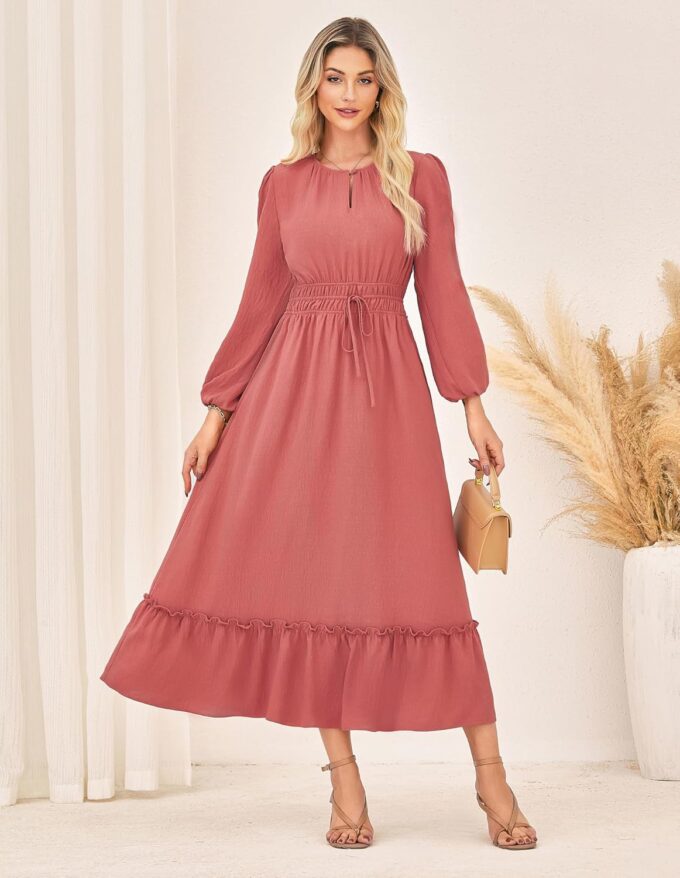 GRACE KARIN Women's Fall Dresses 2025 Long Sleeve Casual Maxi Boho Long Dress High Waisted A-Line Ruffle Dress Elegant Classy – Bild 3
