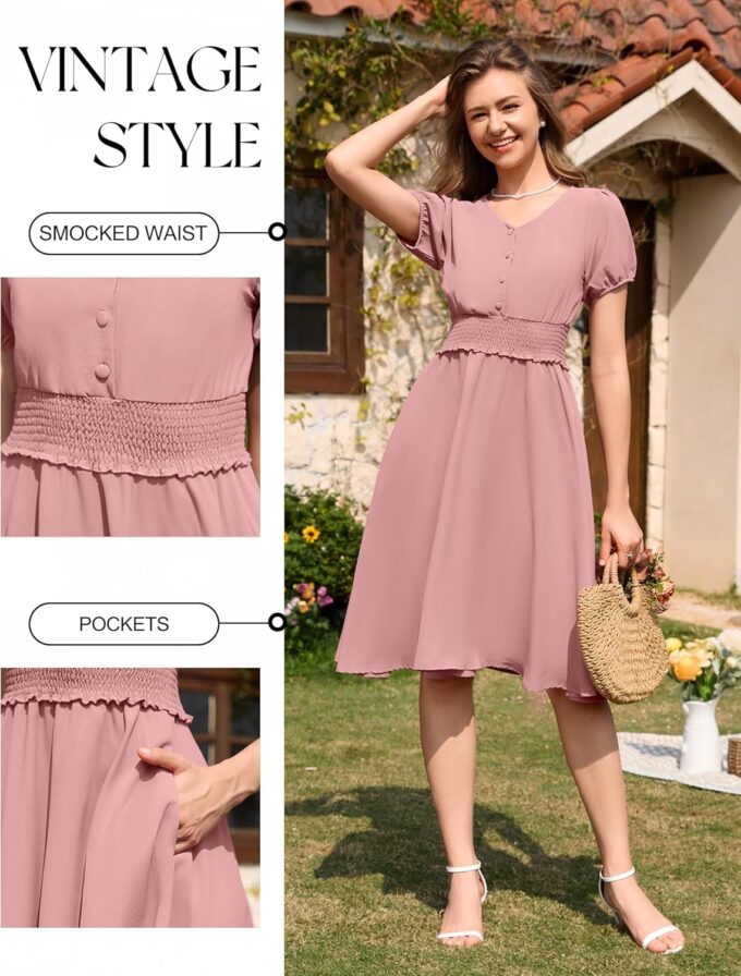 Wedtrend Vintage Dress for Women 1950s Dress Smocked Cocktail Dresses Church Retro Dresses with Pockets – Bild 4