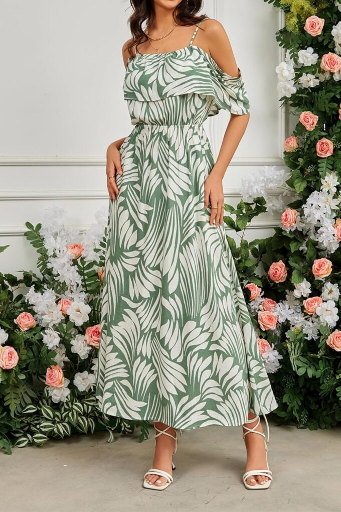 Women's Casual Summer Cold Off The Shouder Empire Waist Maxi Dresses 2025 for Vocation Beach – Bild 5
