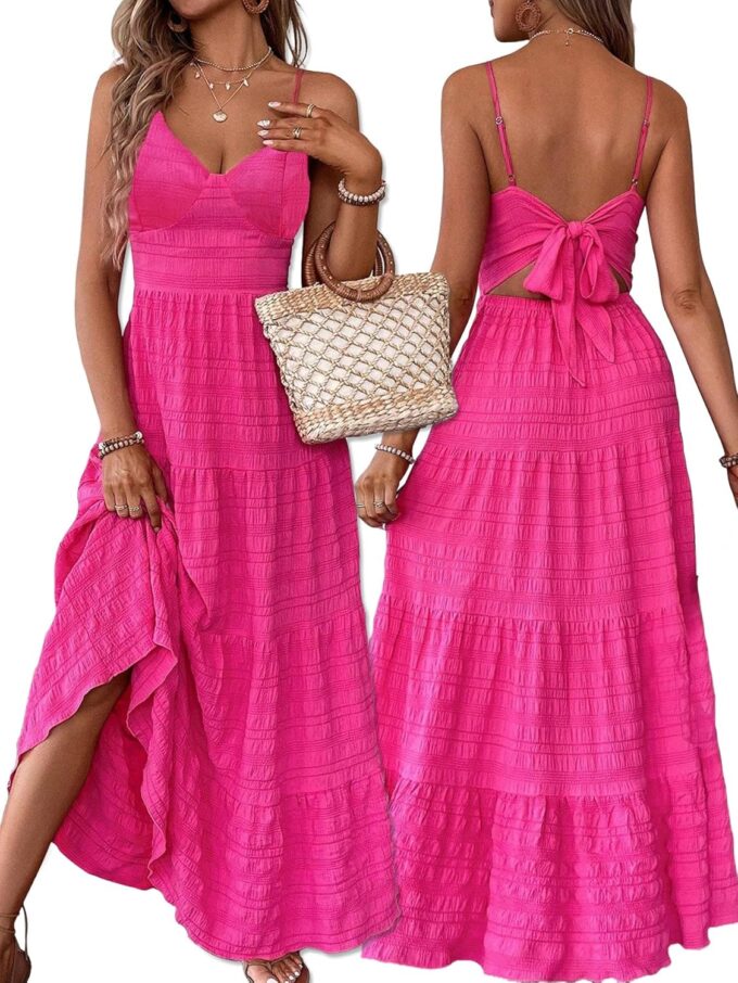 Narecte Women Summer Beach Dresses Maxi Dress Spaghetti Strap Flowy Casual Dress Bohemian Dresses for Vacation & Holiday