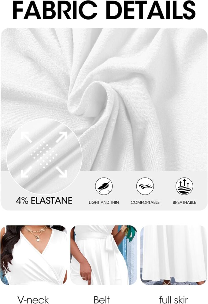 FANDEE Women Summer Semi-Formal Maxi Sleeveless Empire Waist V Neck A-Line Flowy Waist Belted Casual Vacation Cocktail Dress – Bild 7