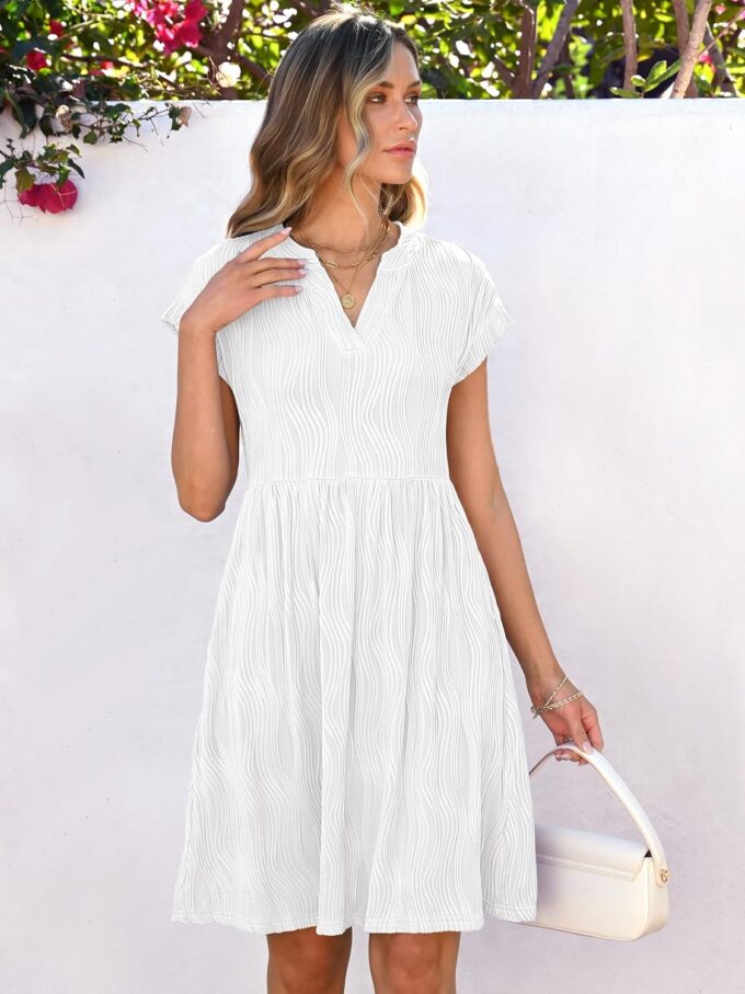 ANRABESS Womens Summer V Neck Cap Sleeve Tunic Short Dress 2025 Casual Fit Textured A-line Beach Vacation Sundress – Bild 2