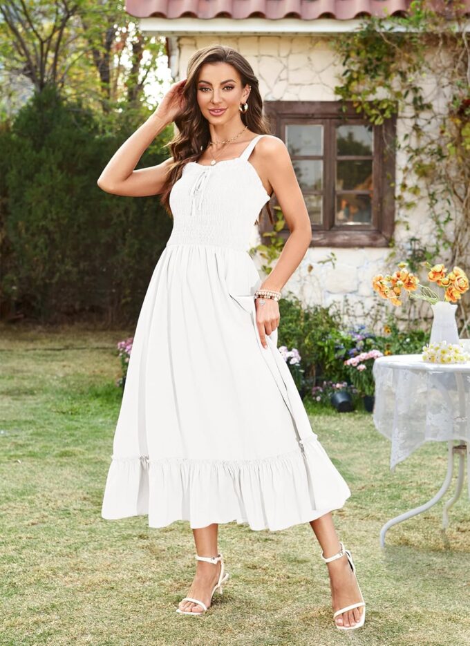 Arolina Women's Summer Floral Boho Dress 2025 Square Neck Maxi Dresses Solid Color Ruffle Beach Vacation Long Sundress – Bild 3