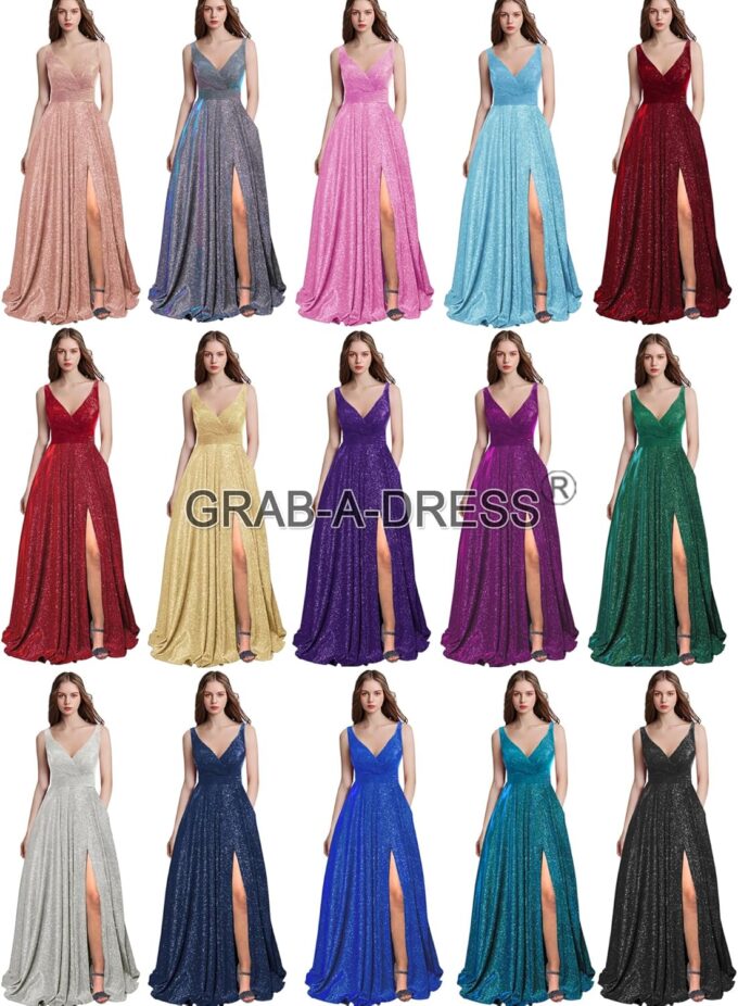 GRAB A DRESS Prom Dresses Long for Women A Line with Pockets V Neck Formal Evening Ball Gown – Bild 4